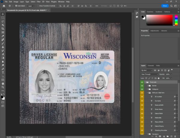 Wisconsin Driver License Template PSD – Clean Editable ID for Education ...