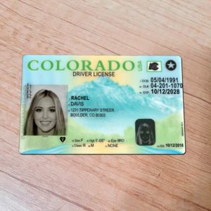 Front view of novelty driver license Colorado