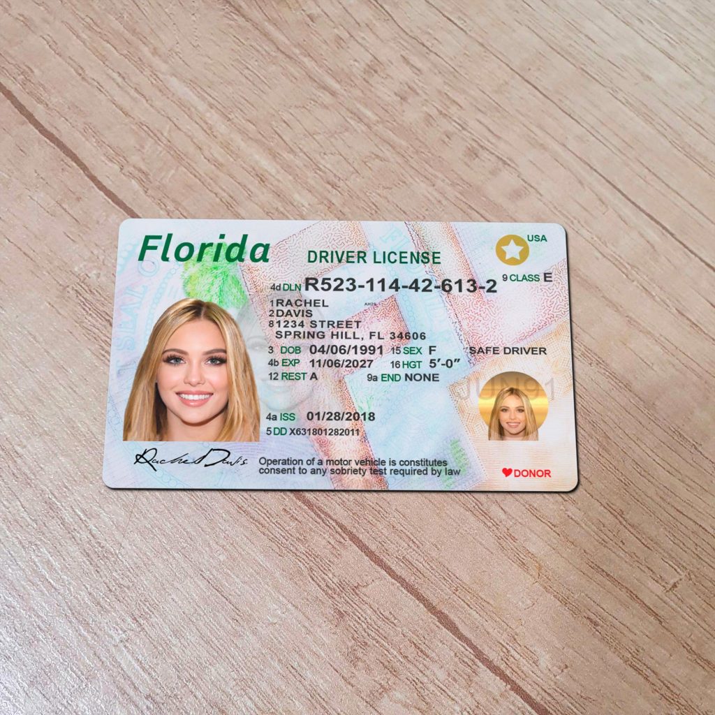Customizable Florida driver license front side in Photoshop