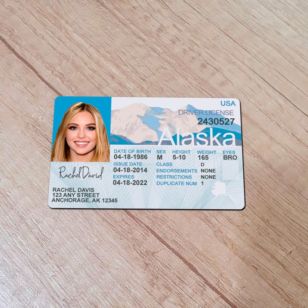 Alaska Old Driver license front side photographed realistically