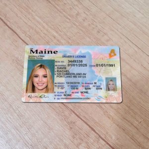 Cropped view: front of Maine novelty driver's ID