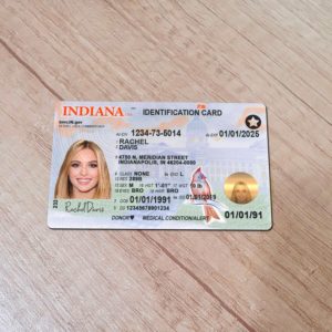 Front-facing Indiana novelty driver license with glare