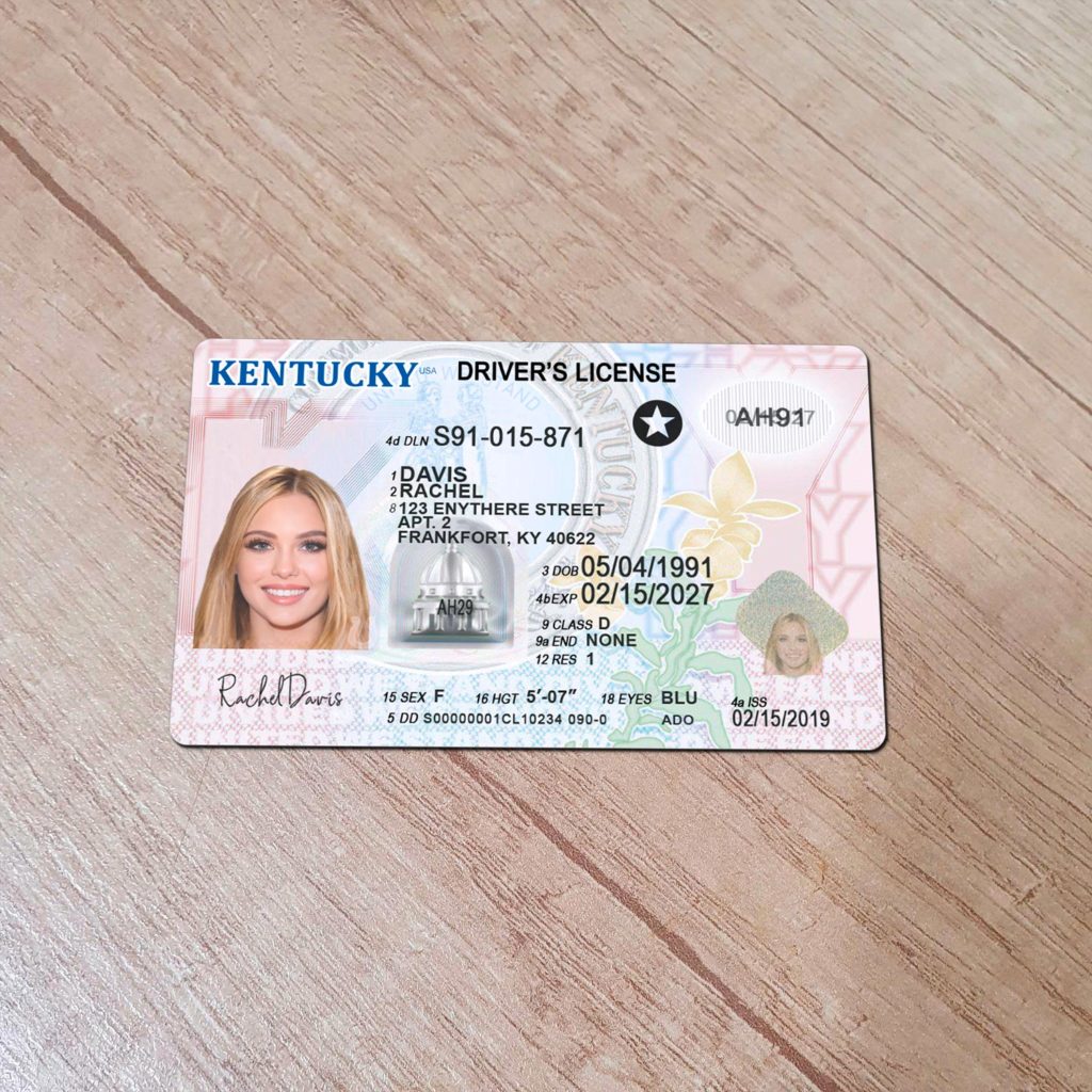 Realistic front side Kentucky driver license picture