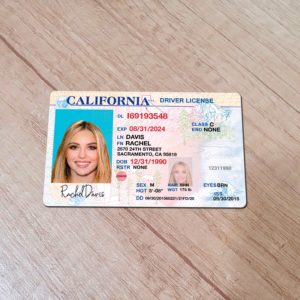 California Front view of novelty driver license