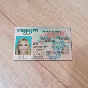 Front view of novelty Mississippi driver license