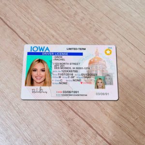 Still image of novelty Iowa front license card