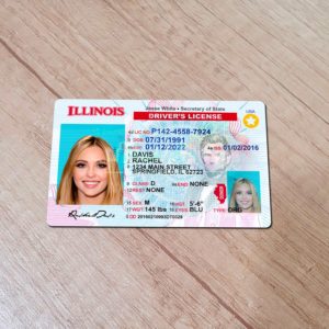Sharp front detail of editable Illinois driver license