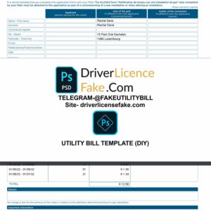 Luxembourg Gas utility bill template
