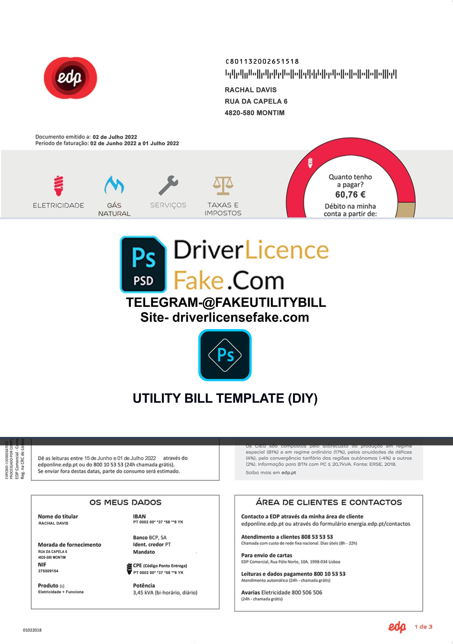 Portugal utility bill template
