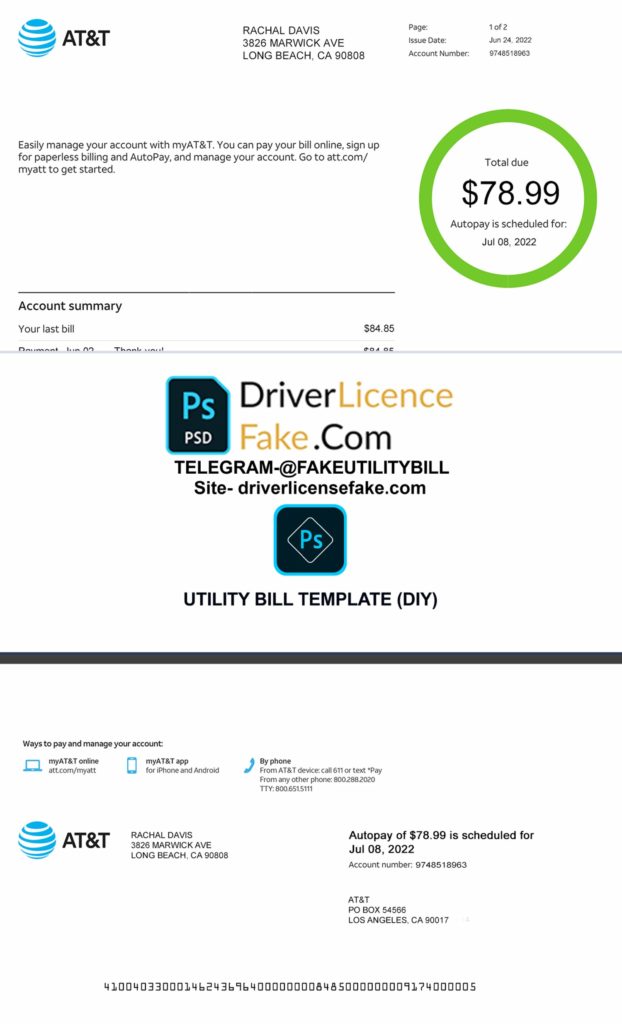 USA ATT utility bill template