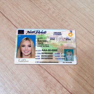 Front view of novelty North Dakota driver license
